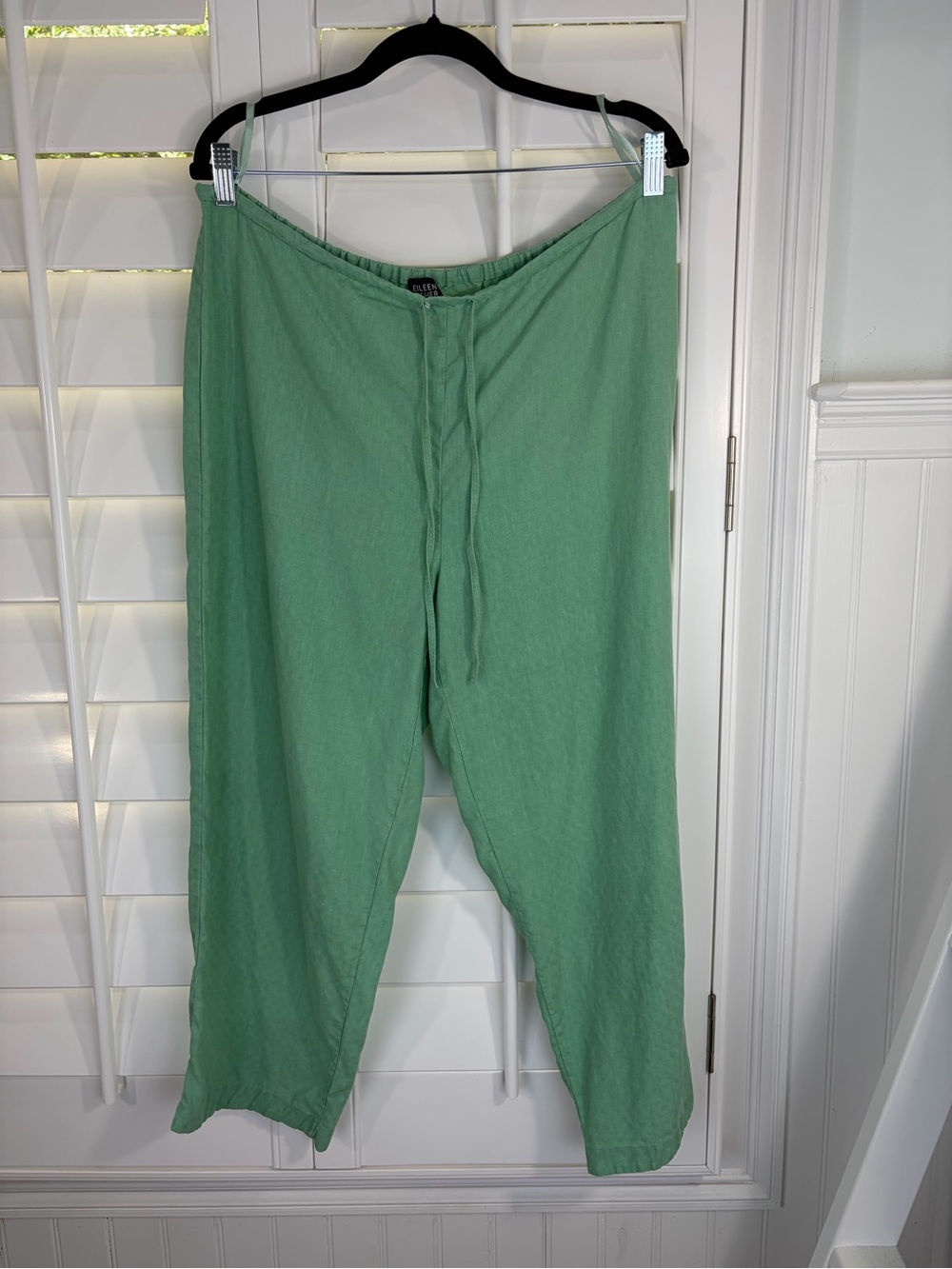 Eileen Fisher 100% Linen Light Green Cropped Drawstring Pants (Petite L)